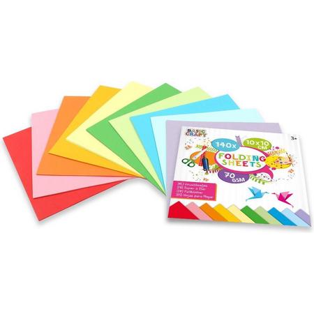 Vouwblaadjes | 10 x 10 CM | 140 stuks | 70 Gram | 10 verschillende kleuren | papier | knutselen voor kinderen | Origami